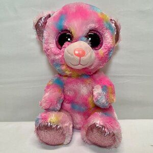 Ty Beanie Boos Franky 10" Rainbow Tye Dye Bear Pink Glitter Eyes 2018 Plush VHTF